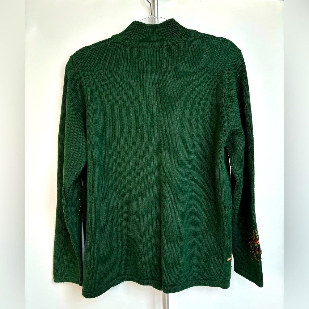VTG Cardinal Winter Holiday Christmas Sweater Zip-up Cardigan Beaded Sequins Med - Picture 2 of 14